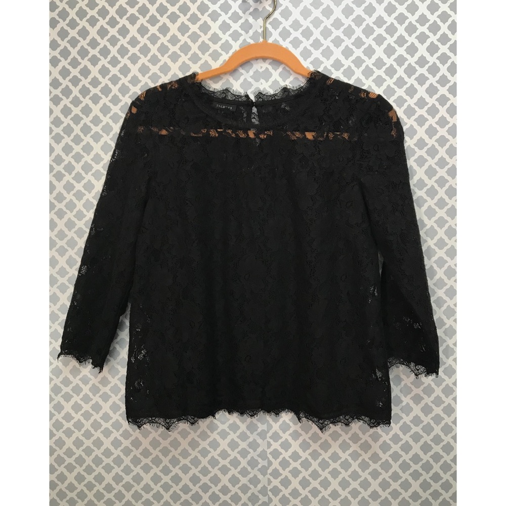 Talbots black lace 3/4 Sleeve Blouse Size 2